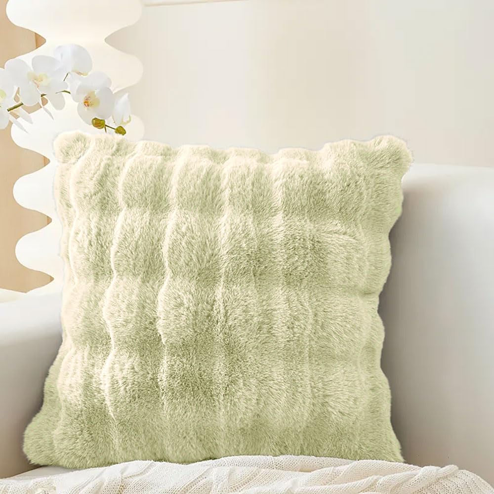 Rabbit Fur Bubble Cushion Cover - Pack of 2(Lime, 16x16 Inch)