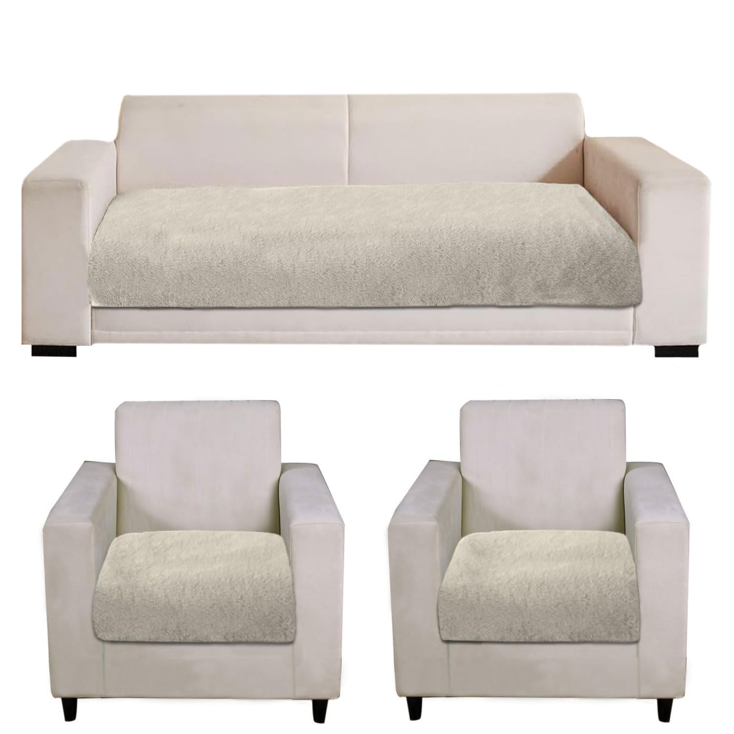 Rabbit Fur Sofa Cover 3 Seater and 2 Seater Universal 5 Seater (Light Beige, 68x183-61x66 cm)