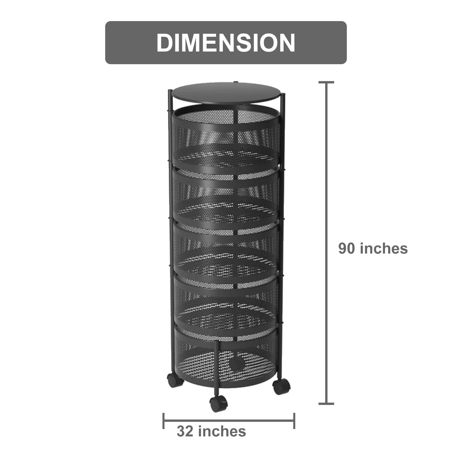 5-Tier Revolving Kitchen Trolley with Wheels (Black 32x32x90)