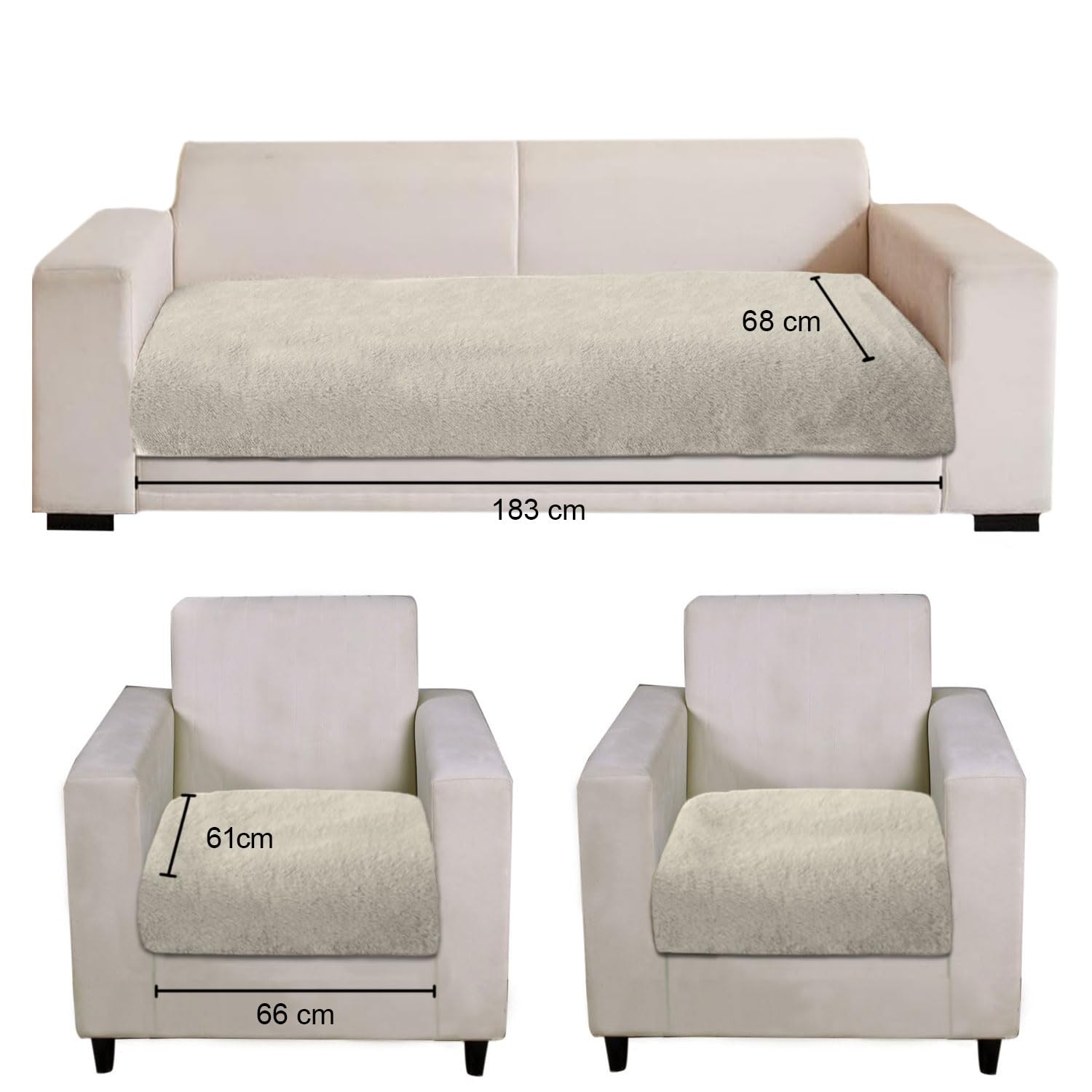 Rabbit Fur Sofa Cover 3 Seater and 2 Seater Universal 5 Seater (Light Beige, 68x183-61x66 cm)