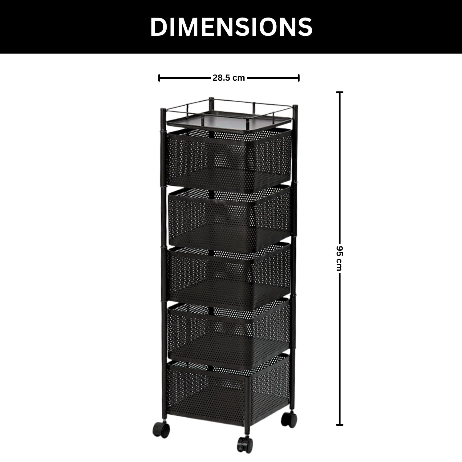 5-Tier Revolving Kitchen Trolley with Wheels (Black 29x29x95)