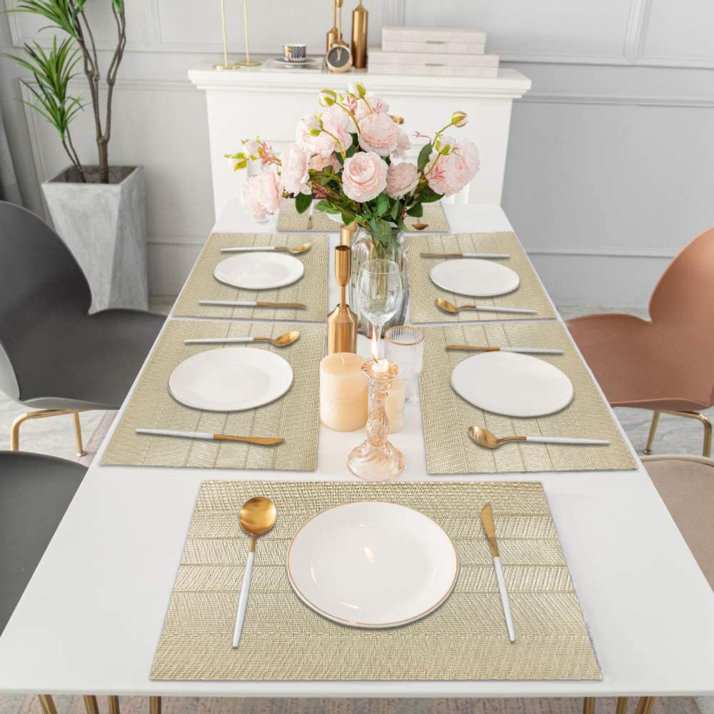 Zigzag Design Placemat for Dining Table Set of 6(30x45 CM Gold)