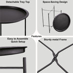 Round Metal Side Table for Living Room & Bedroom – Modern Bedside Table, Coffee Table, Corner Table with Sturdy Iron Frame, Black, 33x33x48-Small