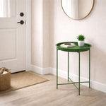 Round Metal Side Table for Living Room & Bedroom – Modern Bedside Table, Coffee Table, Corner Table with Sturdy Iron Frame, Green, 33x33x48-Small