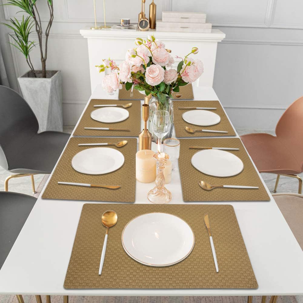Luxe Home International PVC Vinyl Foam Design Placemat STPG127 – Heat Resistant, Wipe Clean, Anti-Skid Table Mats for Dining Table, Kitchen & Home Decor (30x45 CM Brown Set of 6)