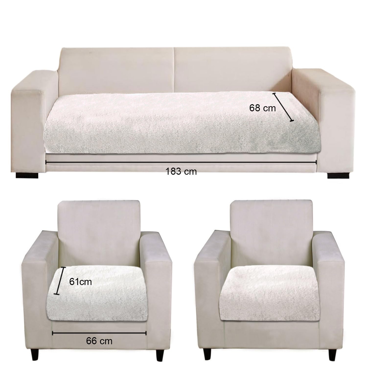 Rabbit Fur Sofa Cover 3 Seater and 2 Seater Universal 5 Seater (White, 68x183-61x66 cm)