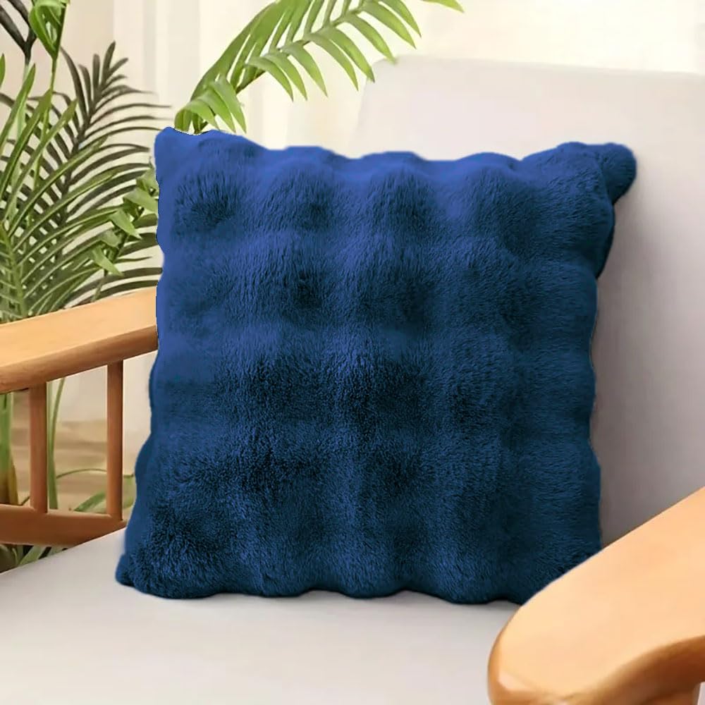 Rabbit Fur Bubble Cushion Cover (16x16 Inch Teal )