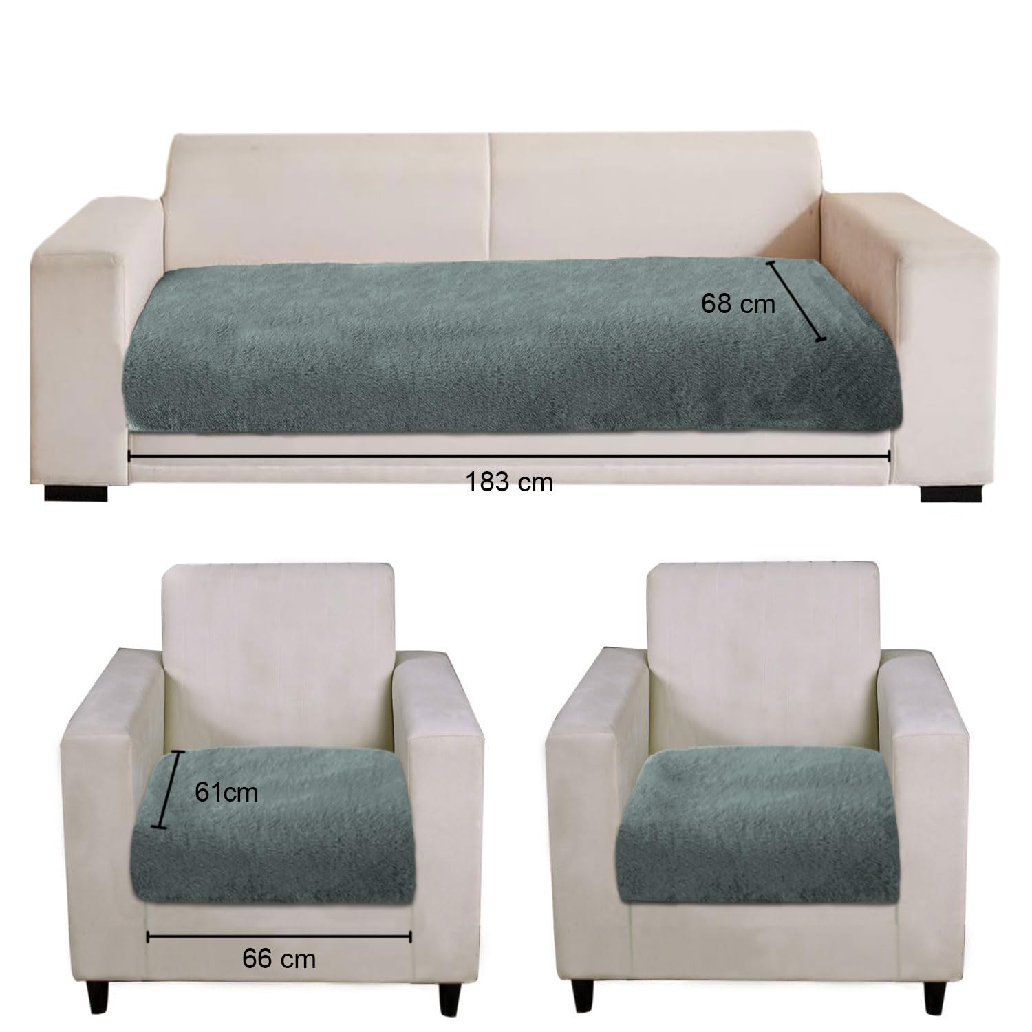 Rabbit Fur Sofa Cover 3 Seater and 2 Seater Universal 5 Seater (Seige, 68x183-61x66 cm)