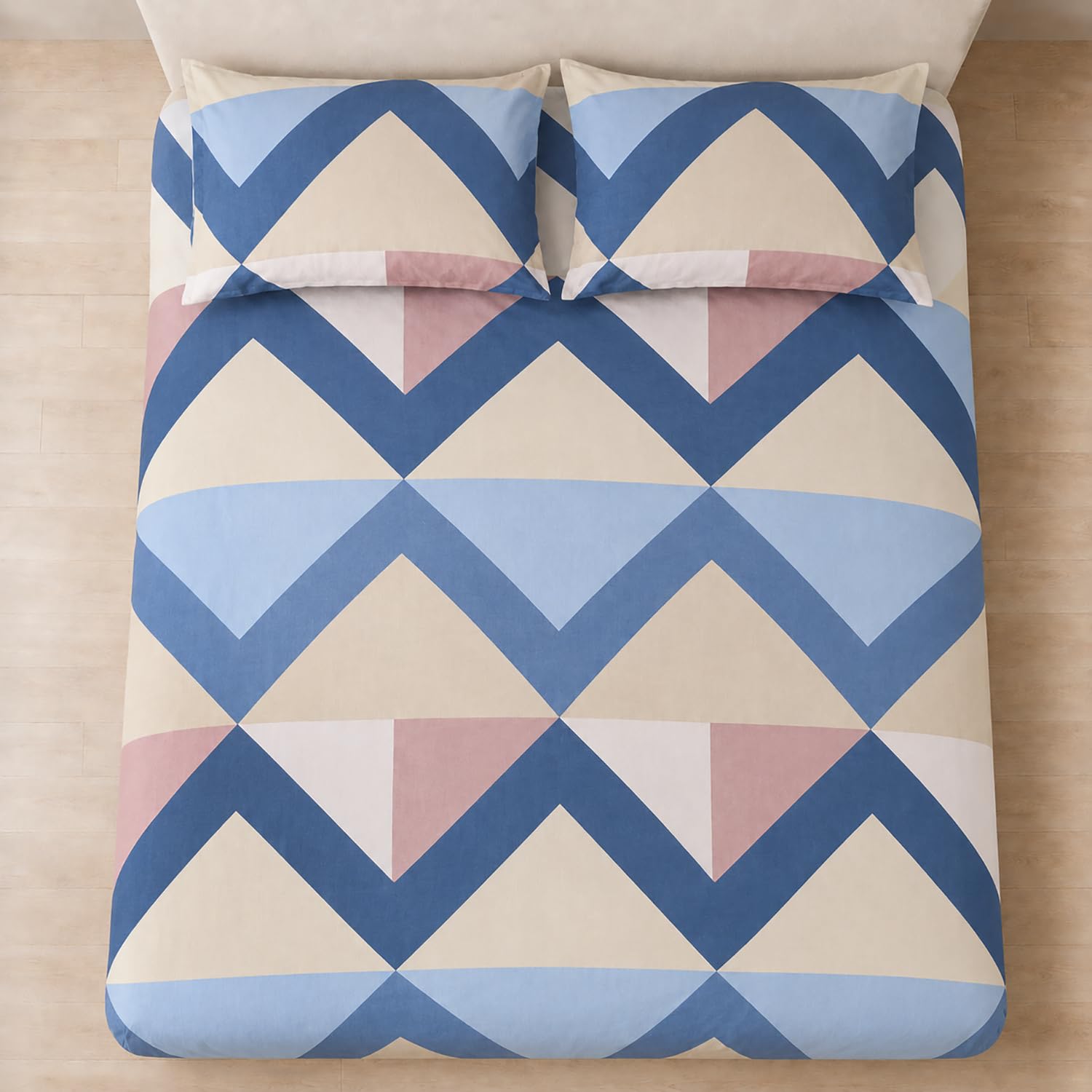 King Size Double Bedsheet with 2 Pillow Covers Premium Pastel Geometry Printed  90x100 inch