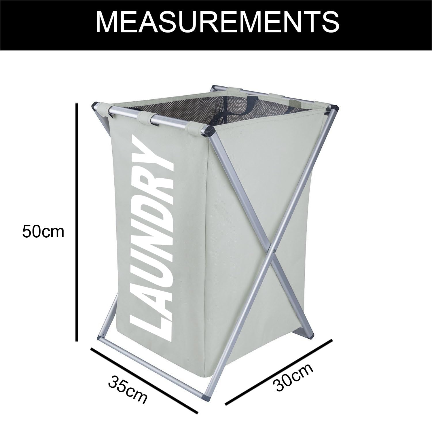Foldable Laundry Bakset with Metal Frame (30L x 35W x 50H cm ,Gray)