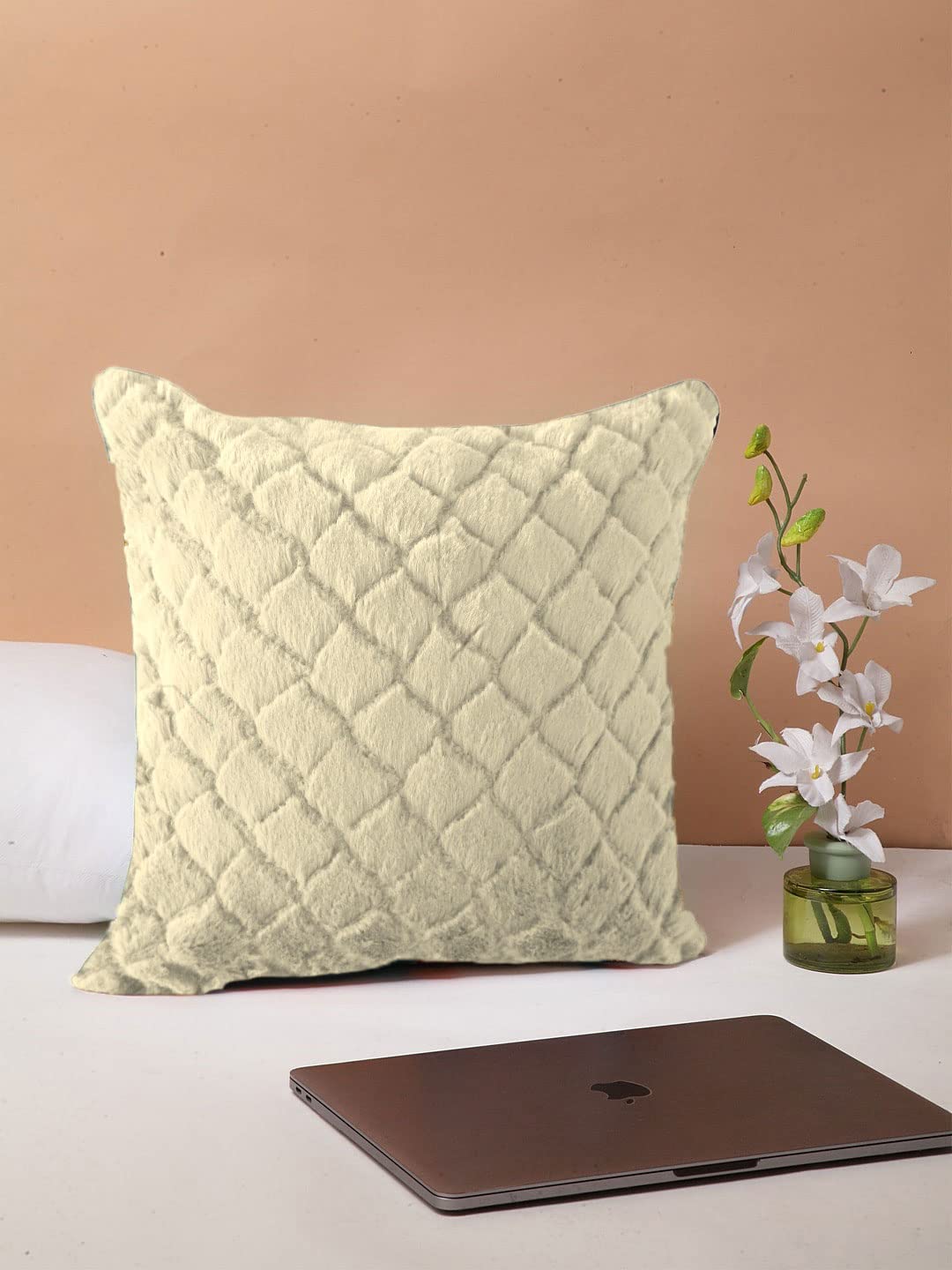 Cushion Cover Double Side Rabbit Fur Pack of 2 (16 x 16 inch ,Gold)