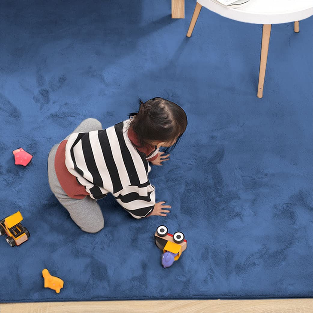 Rabbit Fur Super Soft Carpet (Blue, 4x6 Feet)