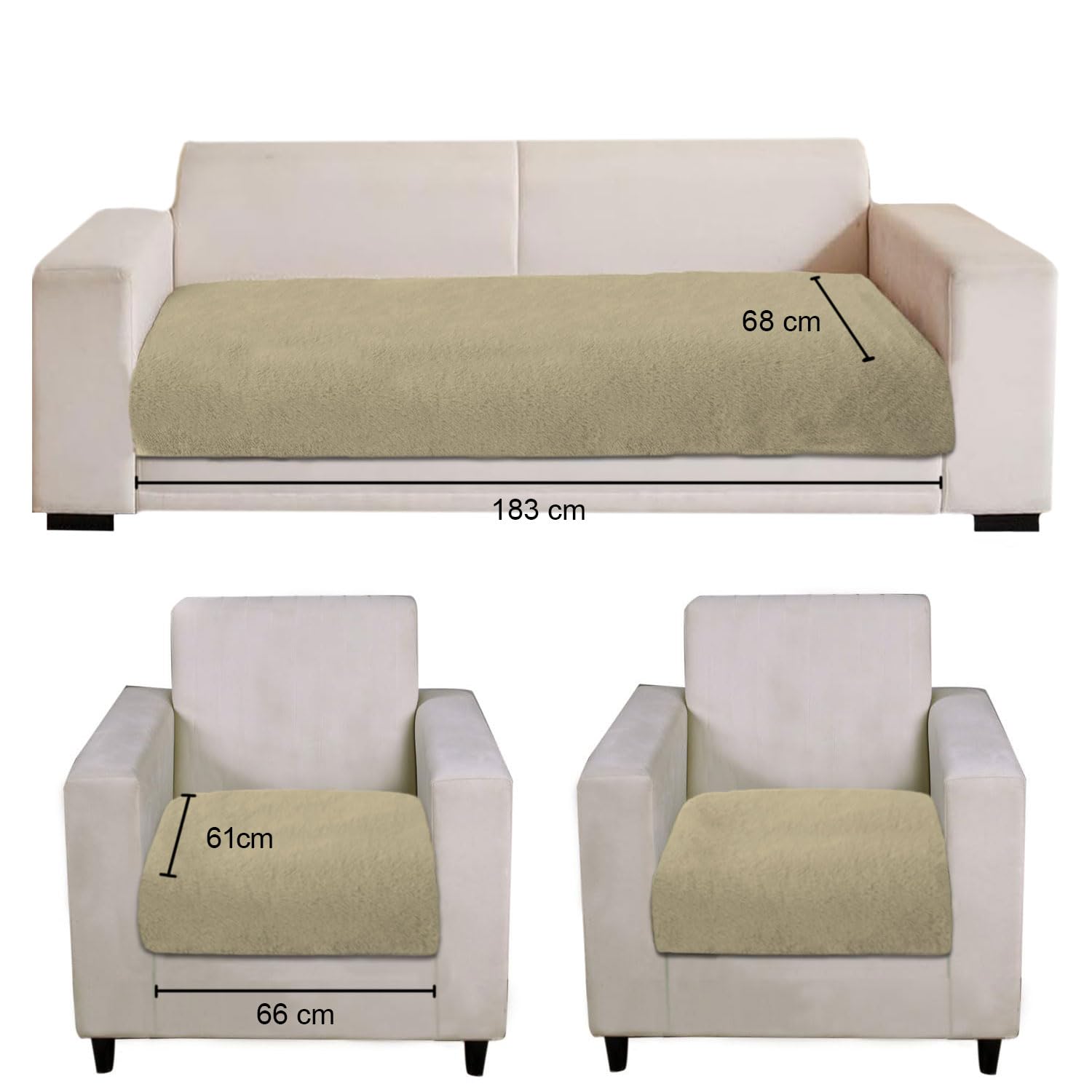 Rabbit Fur Sofa Cover 3 Seater and 2 Seater Universal 5 Seater (Gold, 68x183-61x66 cm)