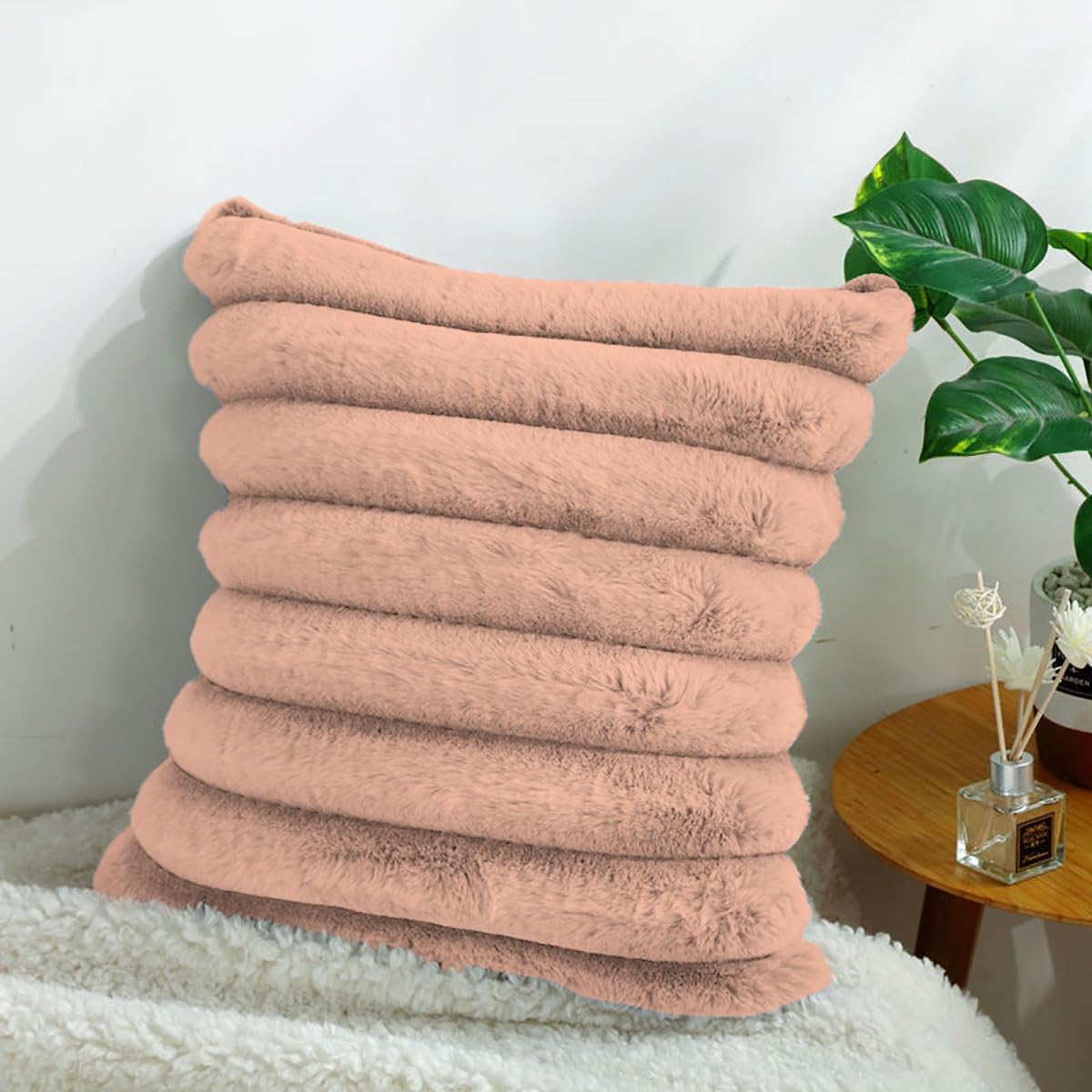 Luxurious Plush Cushion Cover (16 Inch x 16 Inch, Peach)