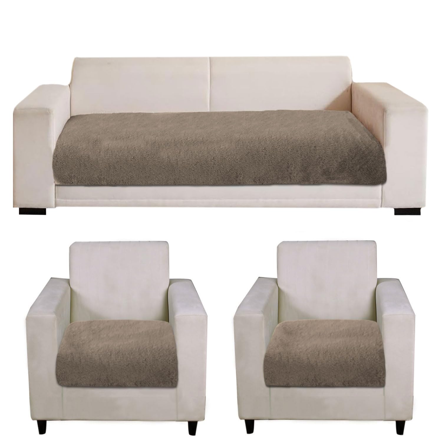 Rabbit Fur Sofa Cover 3 Seater and 2 Seater Universal 5 Seater (Taupe, 68x183-61x66 cm)