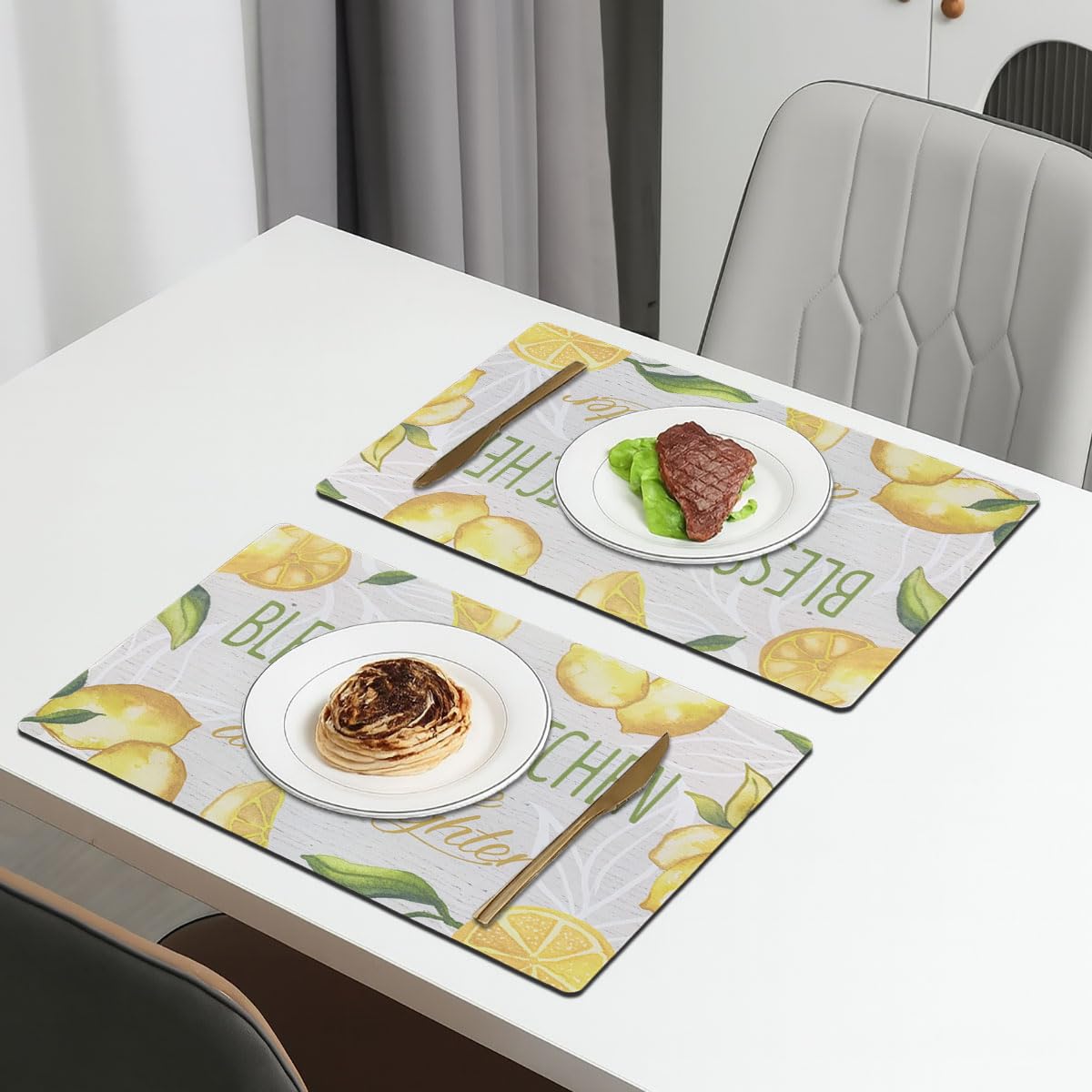 Dining Table Place Mat Set of 2(30x45 CM Lemon)