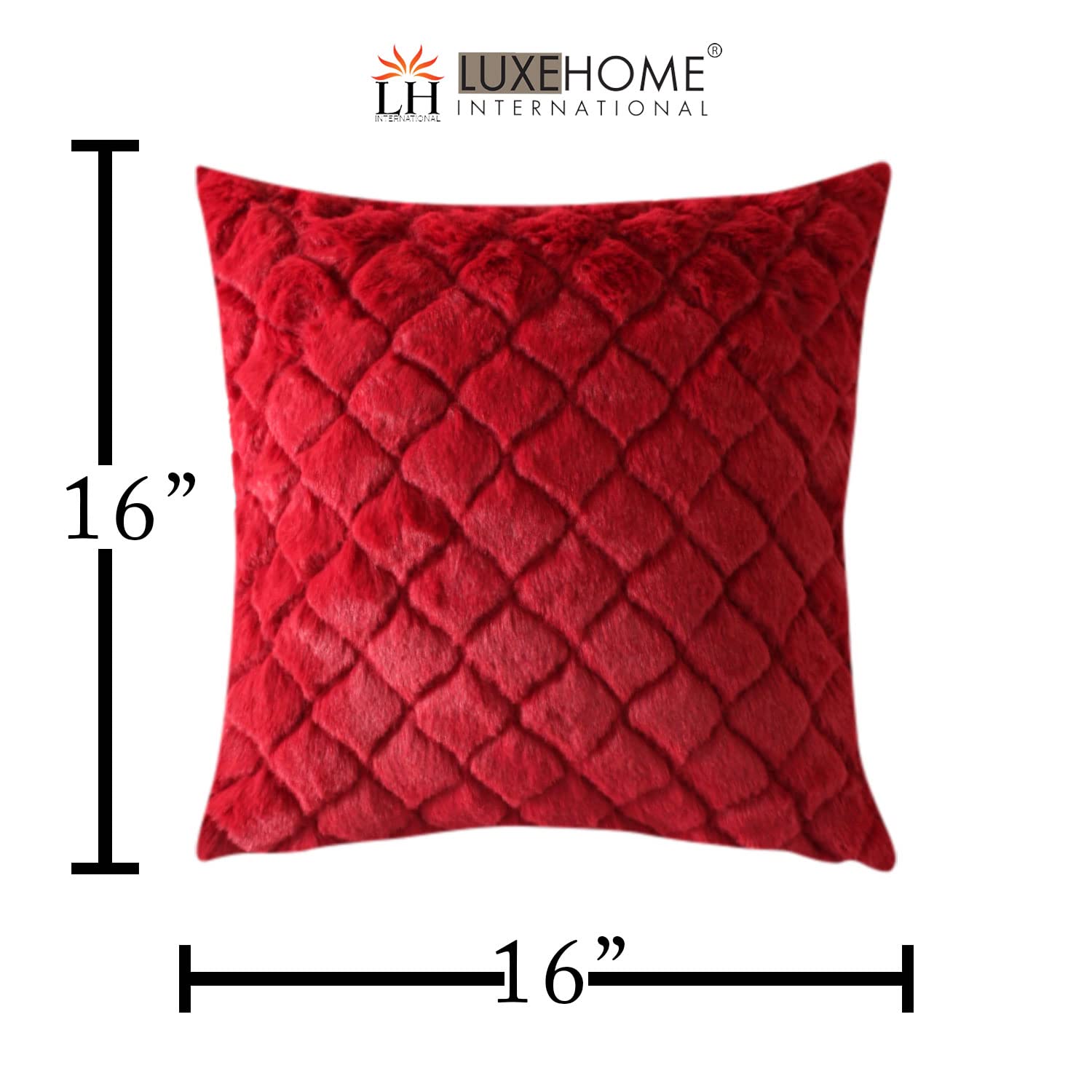 Cushion Cover Double Side Rabbit Fur Pack of 2 (16 x 16 inch ,Maroon)