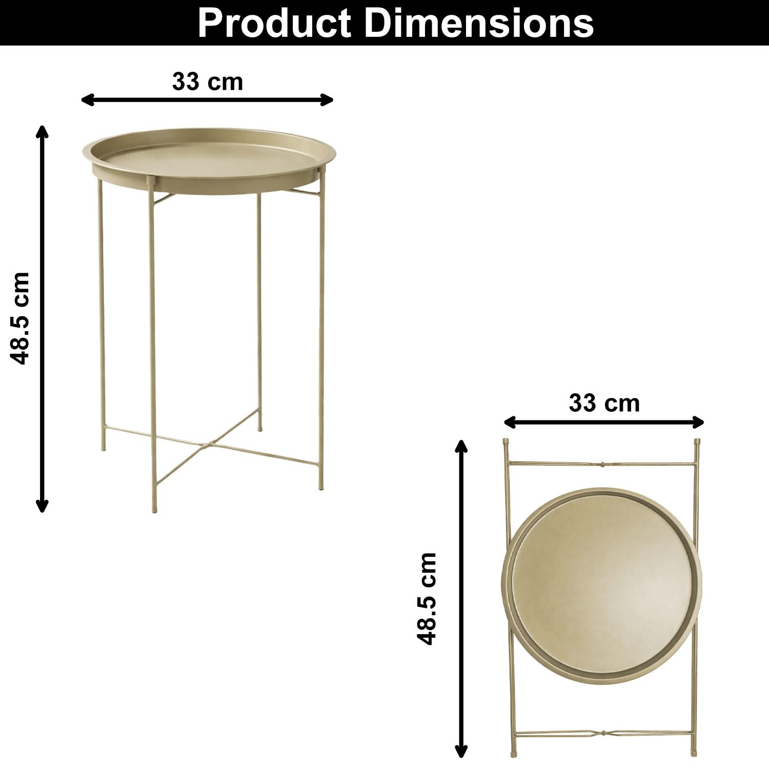 Round Metal Side Table for Living Room & Bedroom – Modern Bedside Table, Coffee Table, Corner Table with Sturdy Iron Frame, Taupe, 33x33x48-Small
