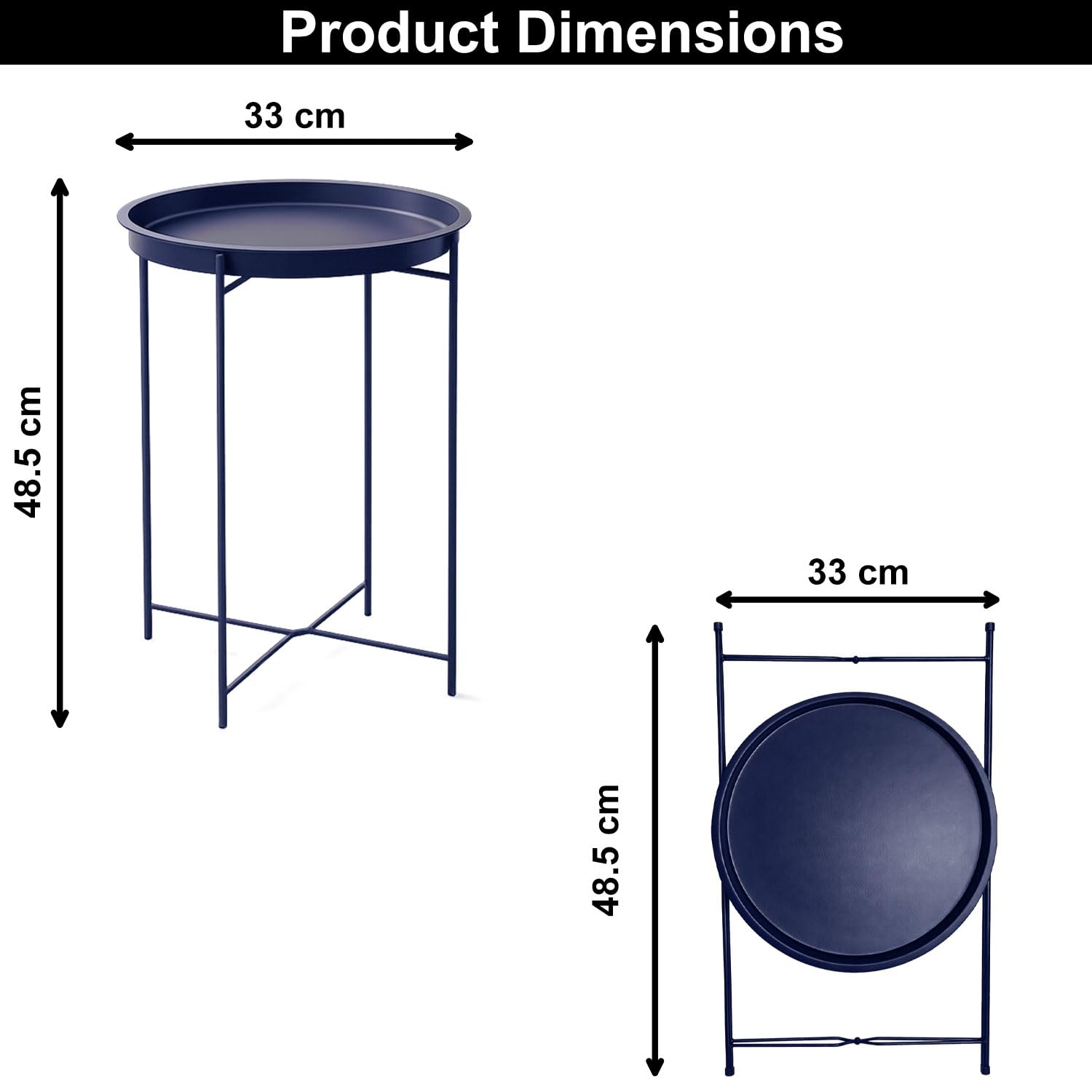 Round Metal Side Table for Living Room & Bedroom – Modern Bedside Table, Coffee Table, Corner Table with Sturdy Iron Frame, Blue, 33x33x48-Small