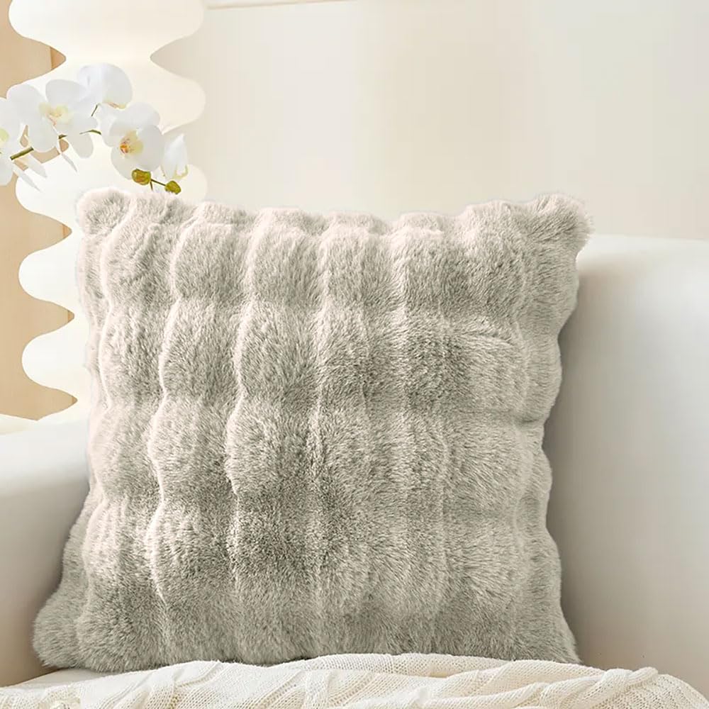 Rabbit Fur Bubble Cushion Cover (16x16 Inch Taupe )