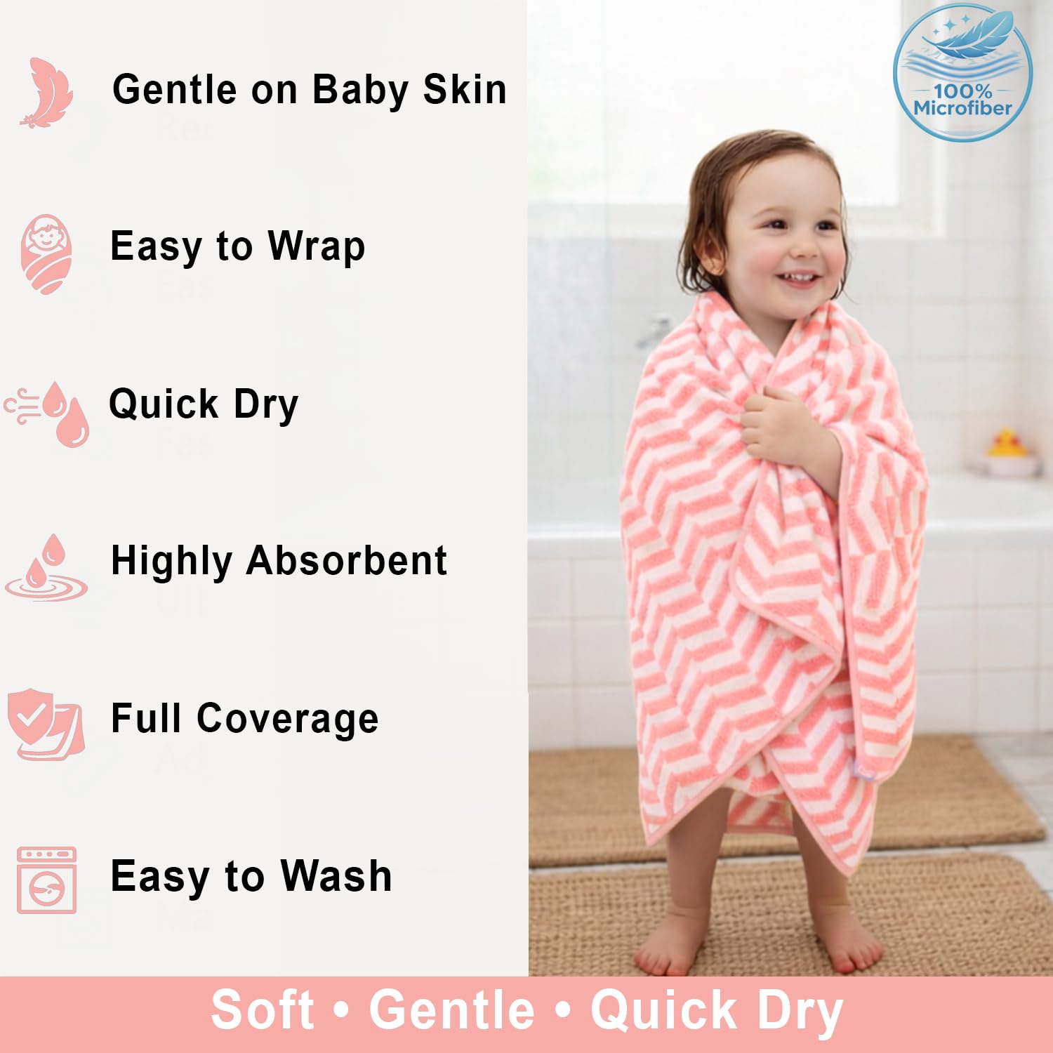 Microfibre Bath Towel for Kids Boys Girls ( 70x132cm , Pink )