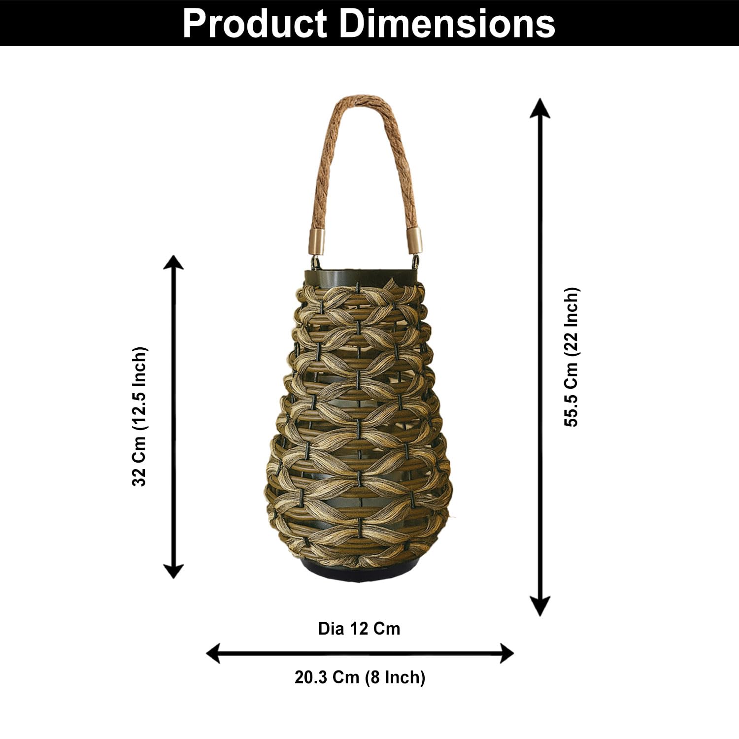 Bamboo Woven Lantern With Handle ( 32x20x20 cm ) Brown