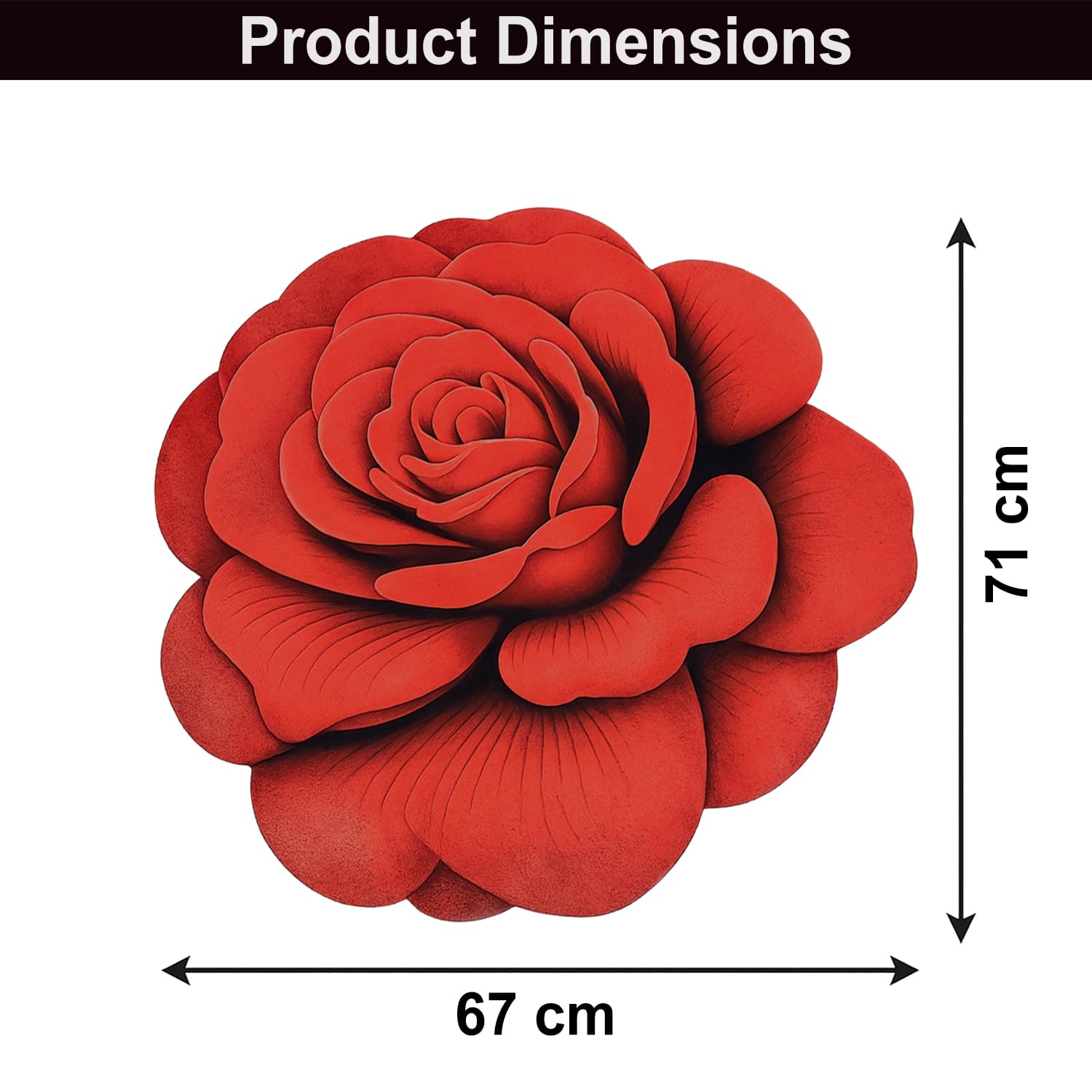 3D Bath Mat Rose Shaped Super Soft (Red, 67x71 cm)