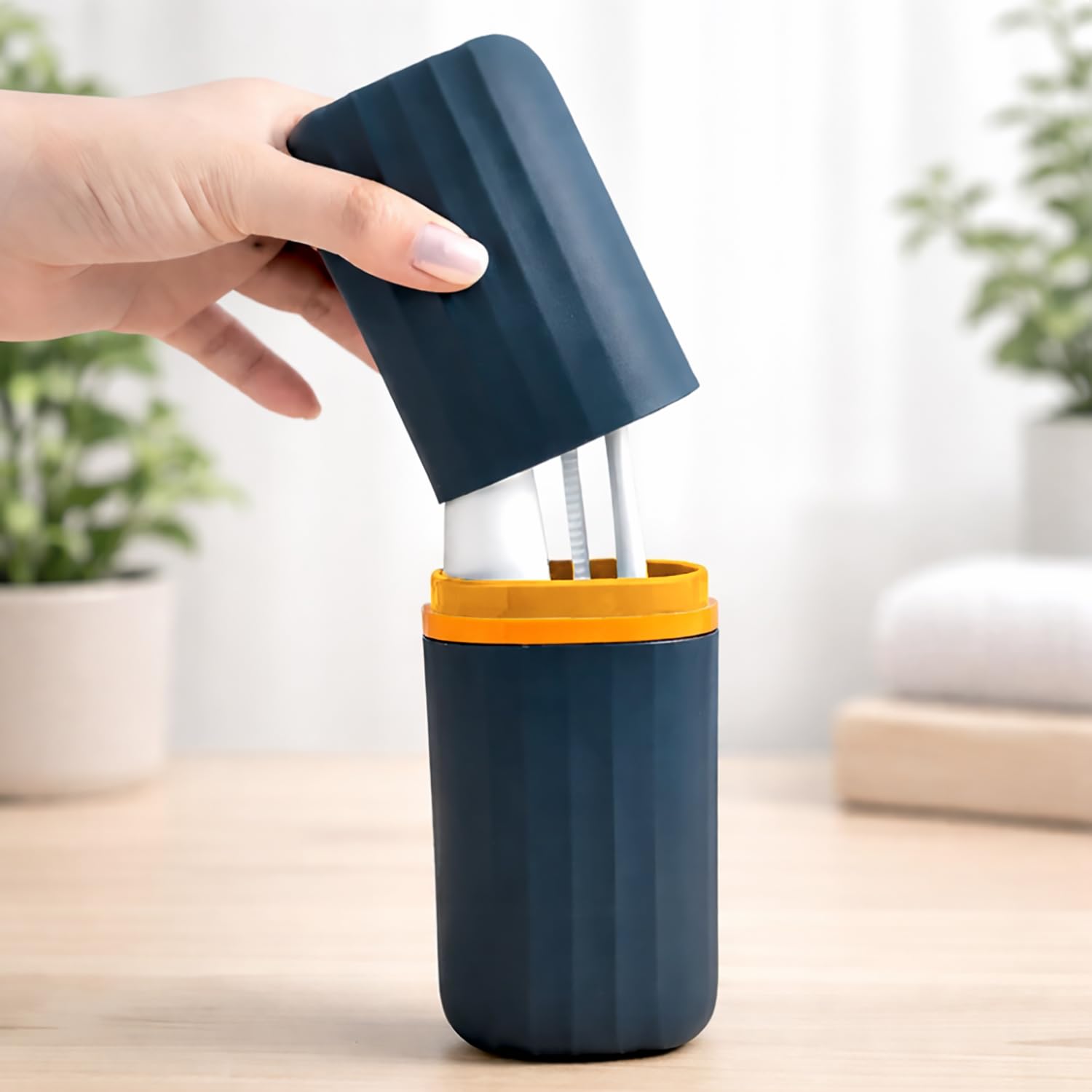 Portable Toothbrush Holder Case Combo( 7x21 cm, Navy Blue) Pack of 2