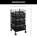 3-Tier Revolving Kitchen Trolley with Wheels (Black 29x29x65)