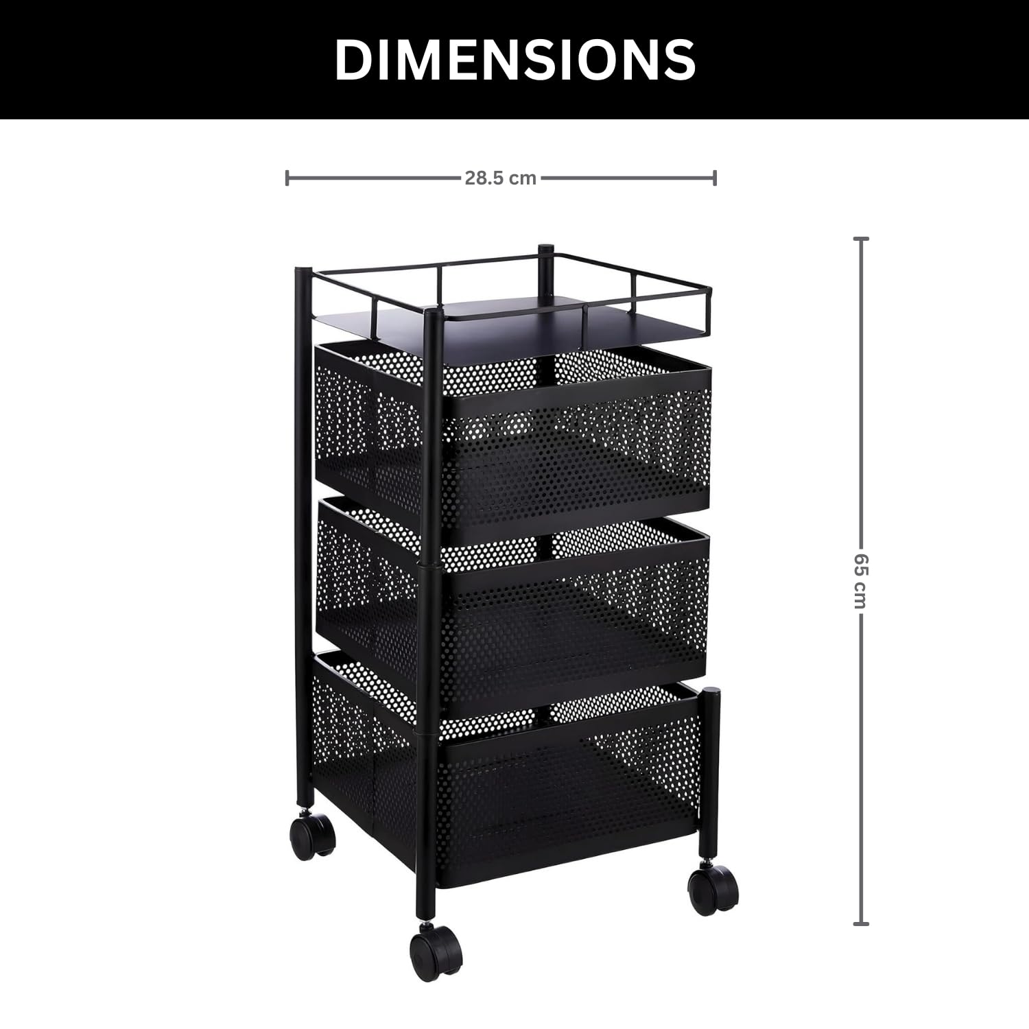 3-Tier Revolving Kitchen Trolley with Wheels (Black 29x29x65)
