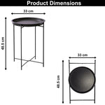 Round Metal Side Table for Living Room & Bedroom – Modern Bedside Table, Coffee Table, Corner Table with Sturdy Iron Frame, Black, 33x33x48-Small