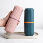 Portable Toothbrush Holder Case Combo ( 7x21 cm, Navy Blue & Peach) Pack of 2