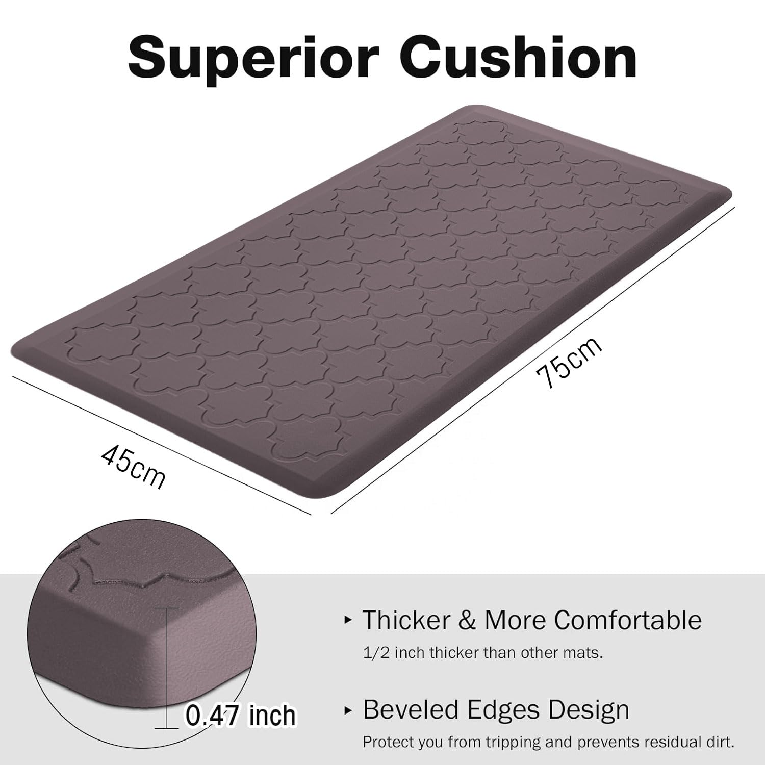 Jersey Diamond Anti-Fatigue  Kitchen Mat (45x75 cm,Coffee)