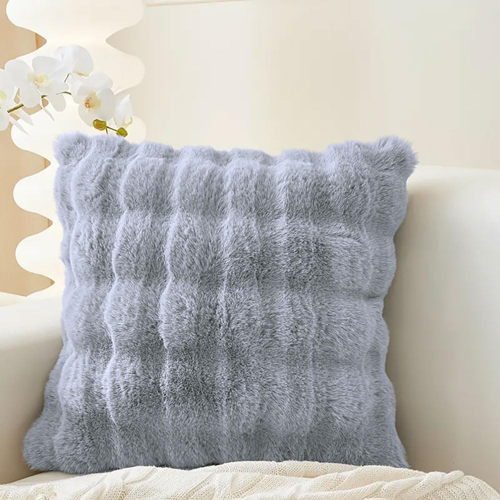 Rabbit Fur Bubble Cushion Cover - Pack of 2(Silver, 16x16 Inch)