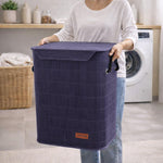 Rectangle Bamboo Laundry Basket for Clothes (Navy, 40x30x50 cm)