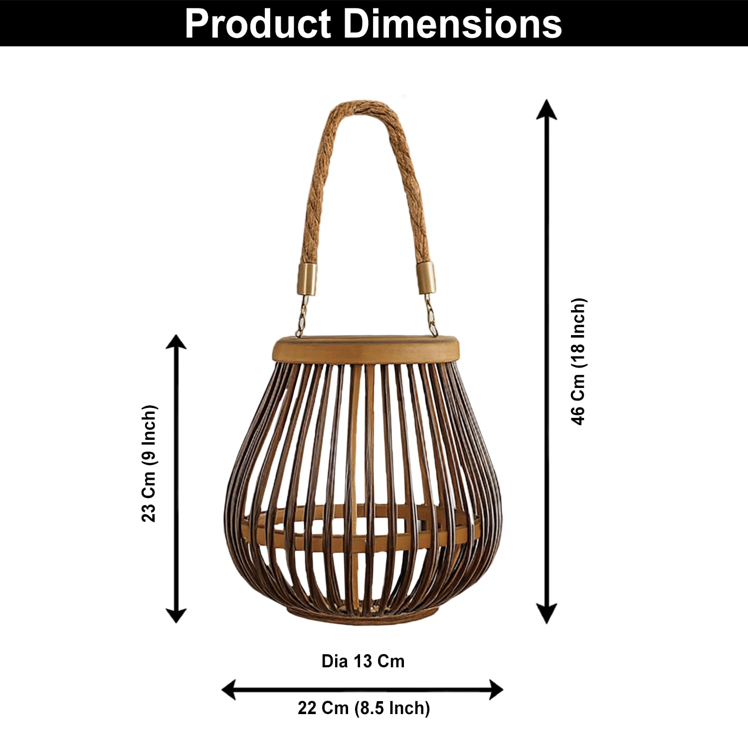 Bamboo Woven Lantern With Handle( 23x22x22 cm ) Cocoa