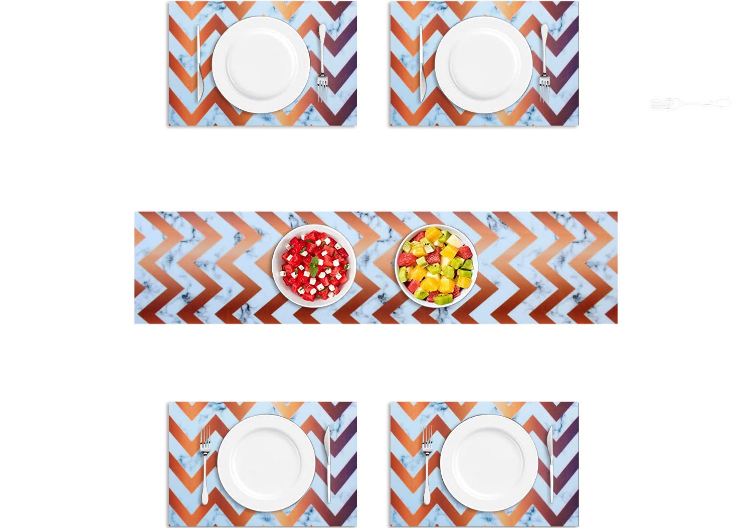 Placemat with Runner/Utensil Mat for Home Set of 4 Piece (Zig-zag 30x45Cm + 1x4 Feet)