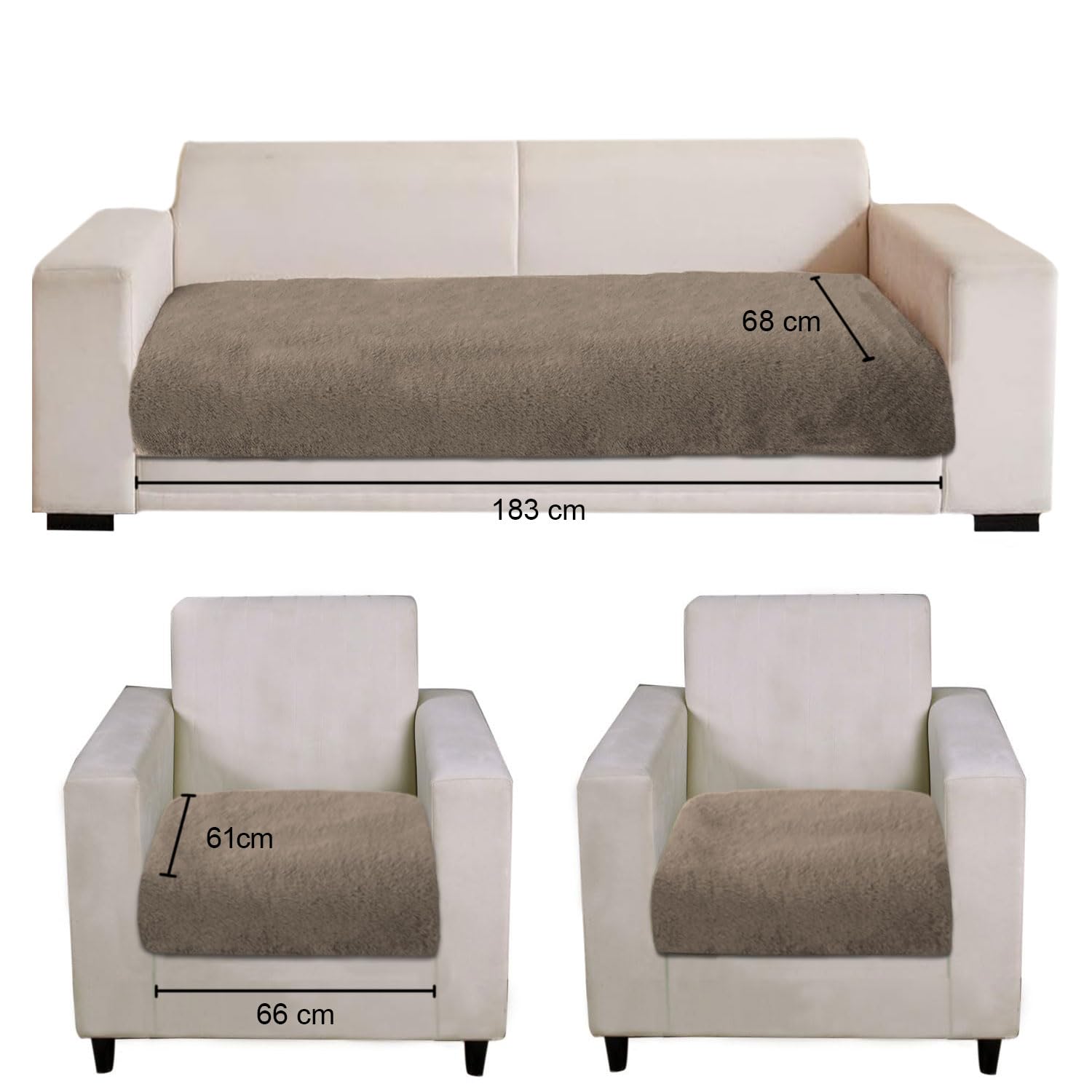 Rabbit Fur Sofa Cover 3 Seater and 2 Seater Universal 5 Seater (Taupe, 68x183-61x66 cm)