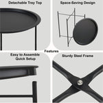 Round Metal Side Table for Living Room & Bedroom – Modern Bedside Table, Coffee Table, Corner Table with Sturdy Iron Frame, Black (47x47x50 cm)