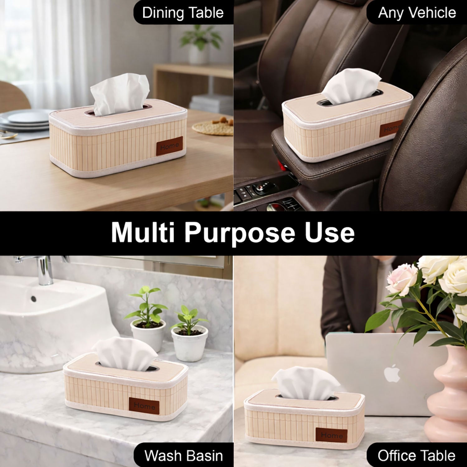 Bamboo Napkin Box Tissue Holder ( Cream, 24x14x9 cm )