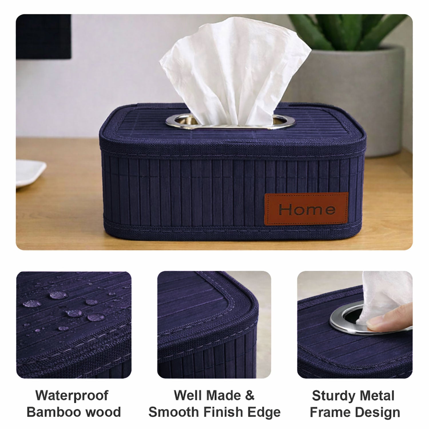 Bamboo Napkin Box Tissue Holder ( Blue, 24x14x9 cm )