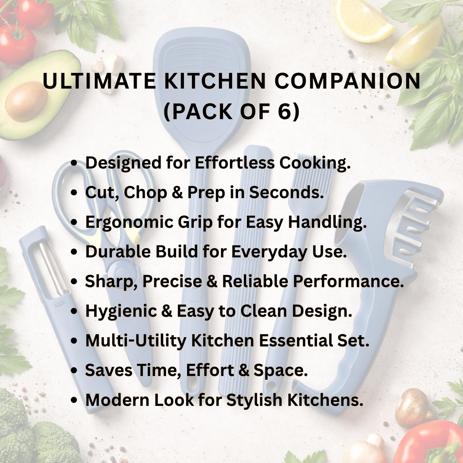 Kitchen Tool Set Plastic Non-Stick Cooking Utensils For Kitchen ( Dark Blue Solid Pack Of 6 )