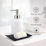 Diamond Cut Pattern Glass Soap Dispenser For Bathroom And Kitchen Sink ( 19.5x8 cm White )