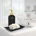 Vertical Ribber Pattern Glass Soap Dispenser For Bathroom And Kitchen Sink ( 19.5x7.5 cm Black )