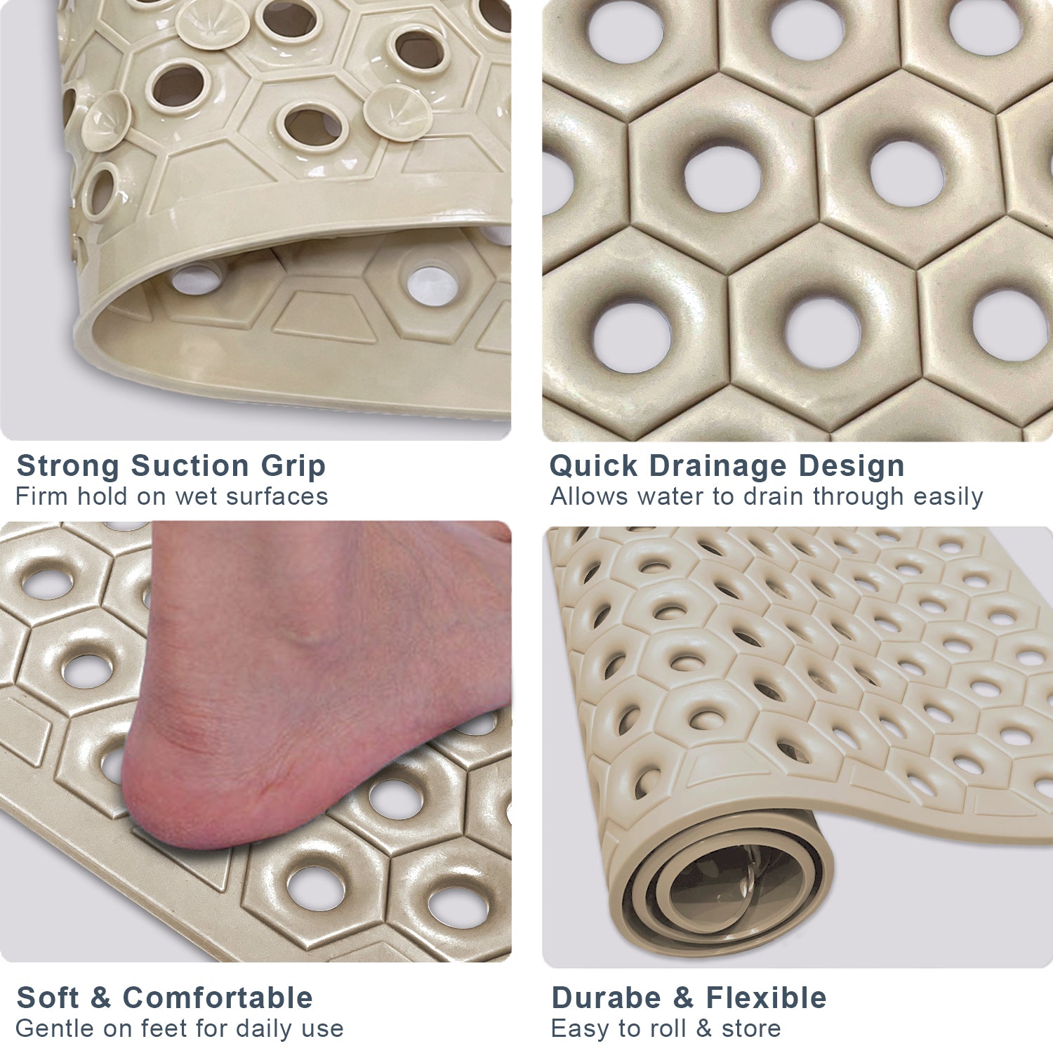 PVC Shower Mat for Bathroom Floor ( 40x70 cm, Beige )