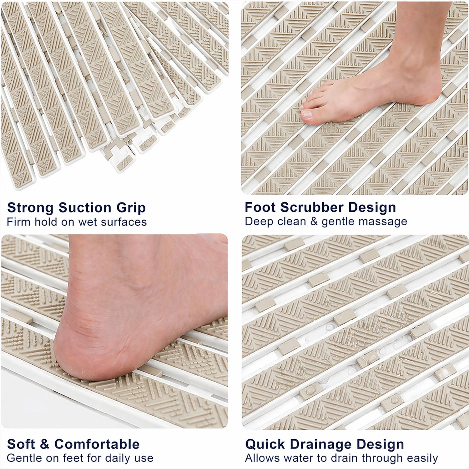 Rubber Shower Mat For Bathroom ( 38x70 Cm Beige )