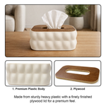Plastic Tissue Dispenser with Wooden Grain Lid  (White, 21x13x9 cm)