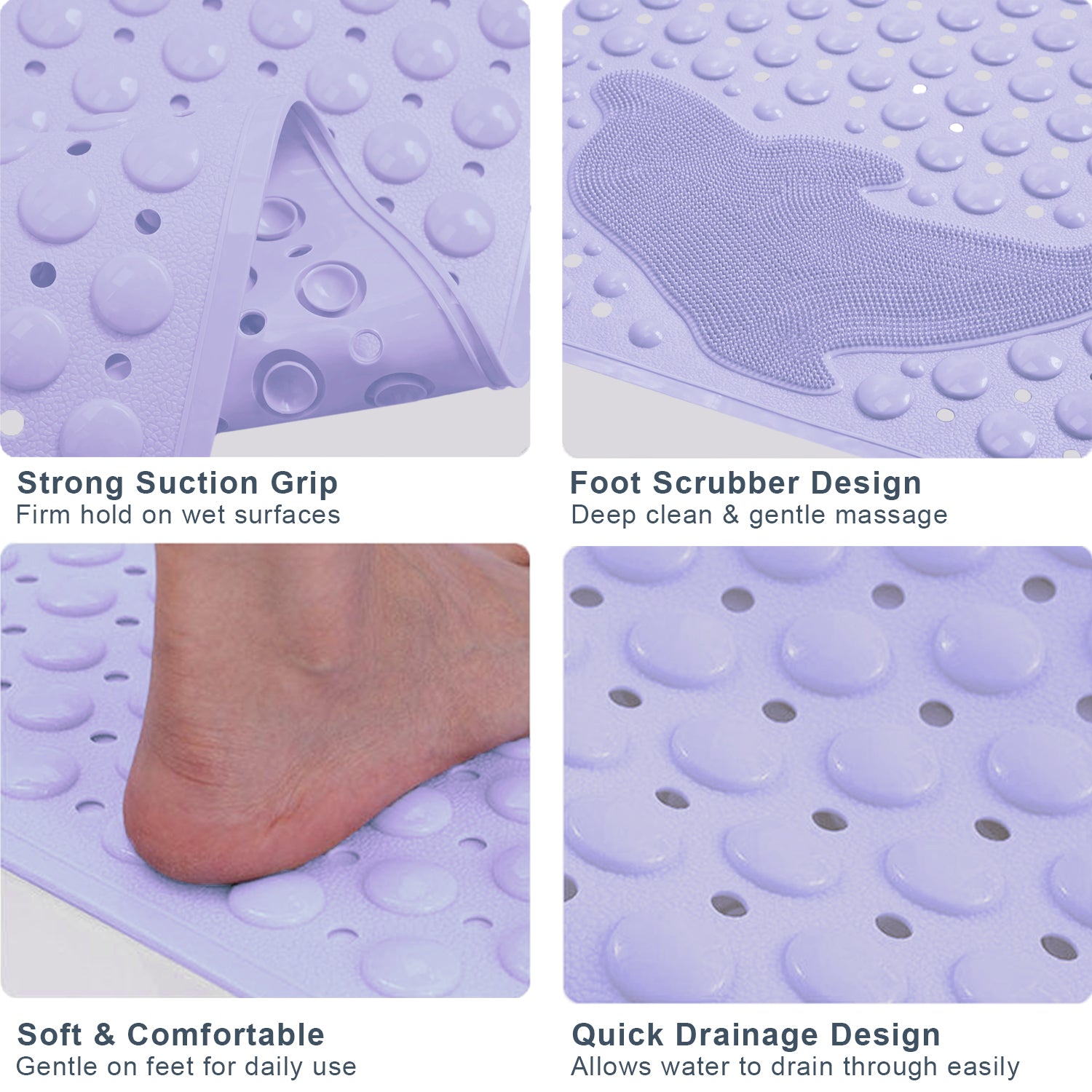 PVC Shower Mat for Bathroom Floor ( 35x70 cm, Purple )
