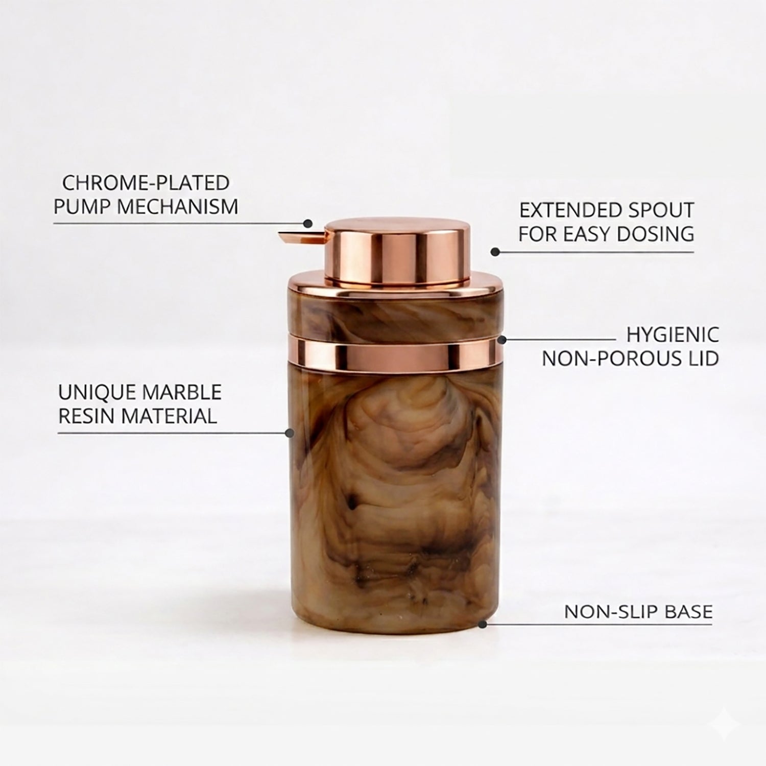 Marble Pattern Plastic Soap Dispenser For Bathroom And Kitchen Sink  ( 13.5x7 cm Brown )