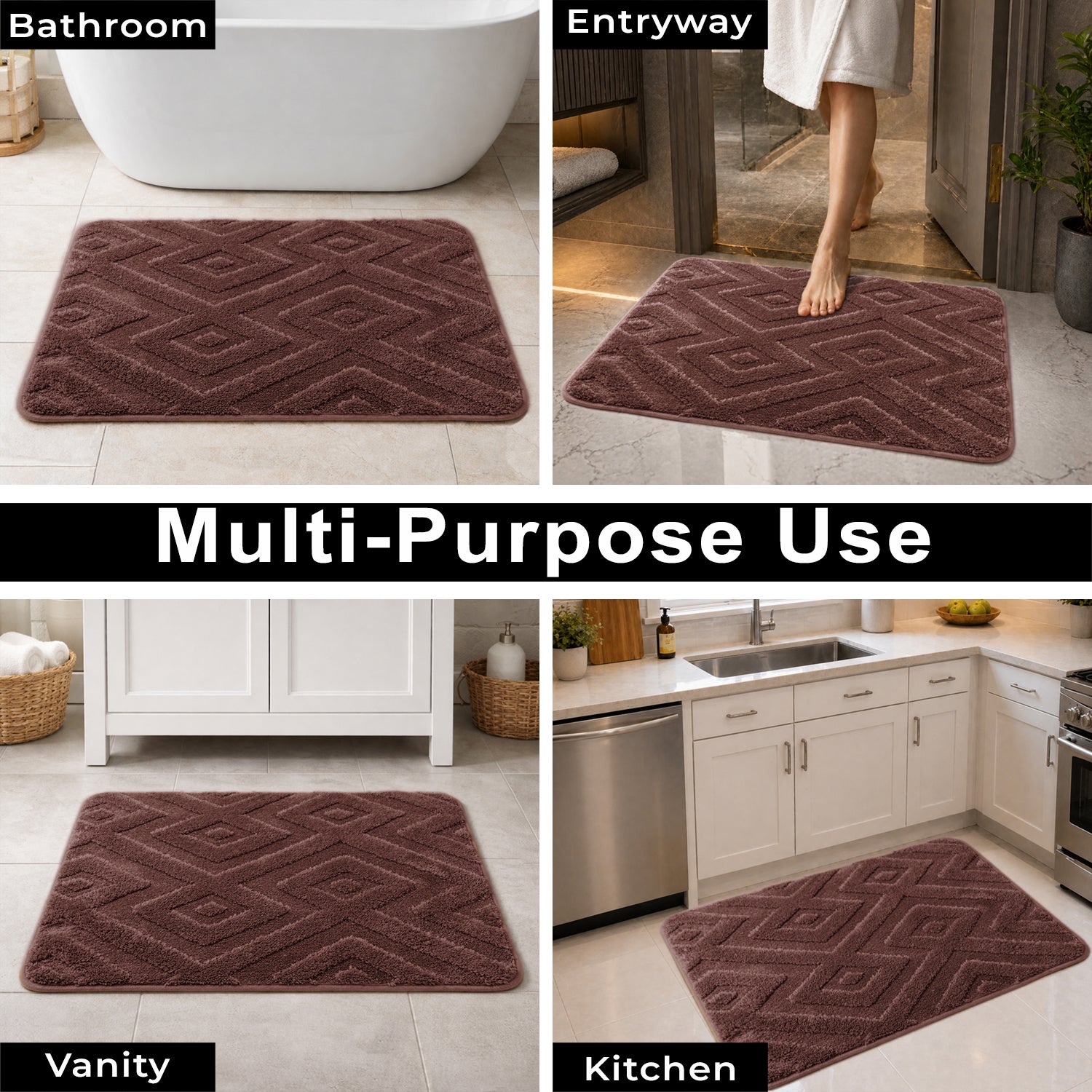 Bahrain Intersect Microfiber Bath Mat (40x58cm Wine)